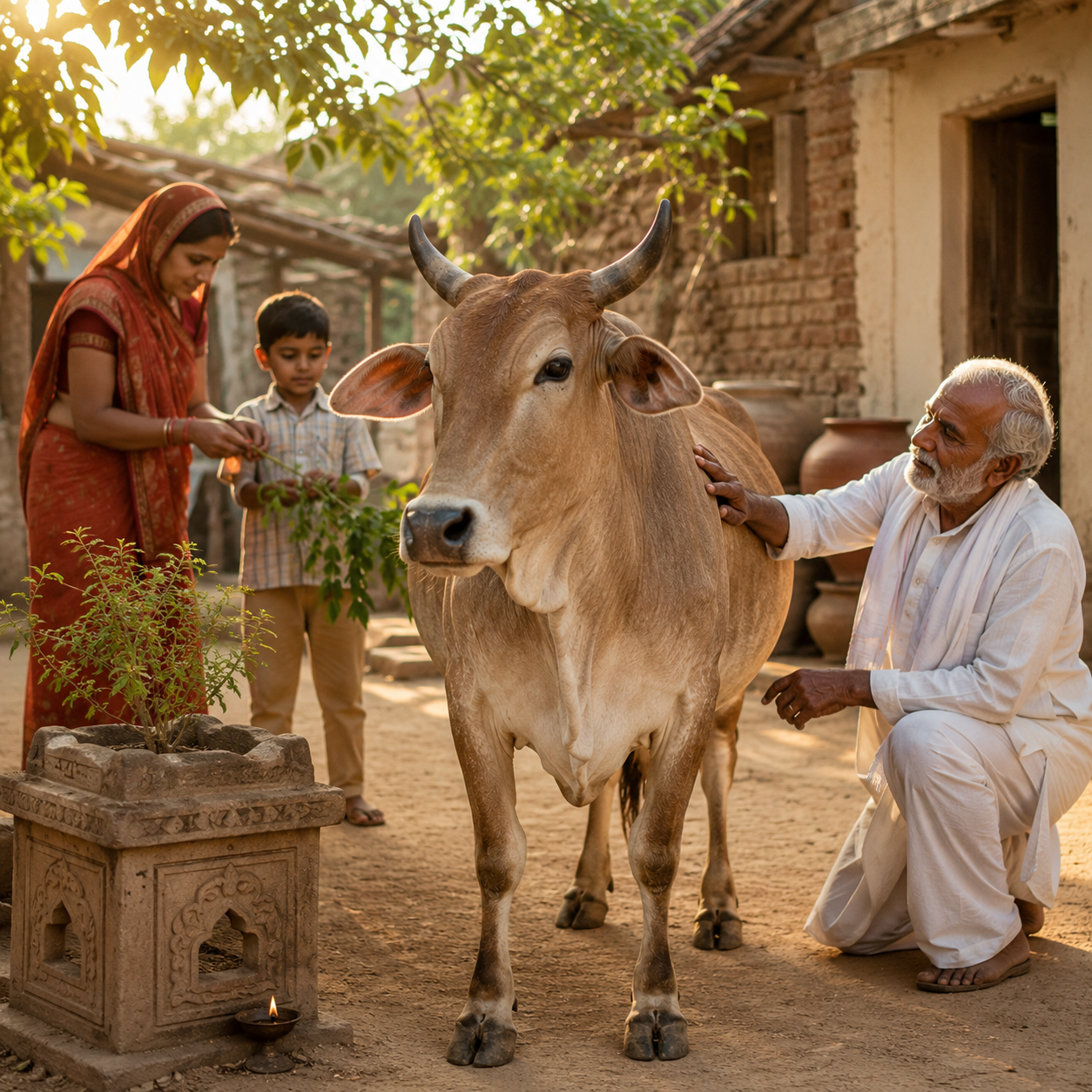 Illustration of Desi cows in Indian cultural tradition