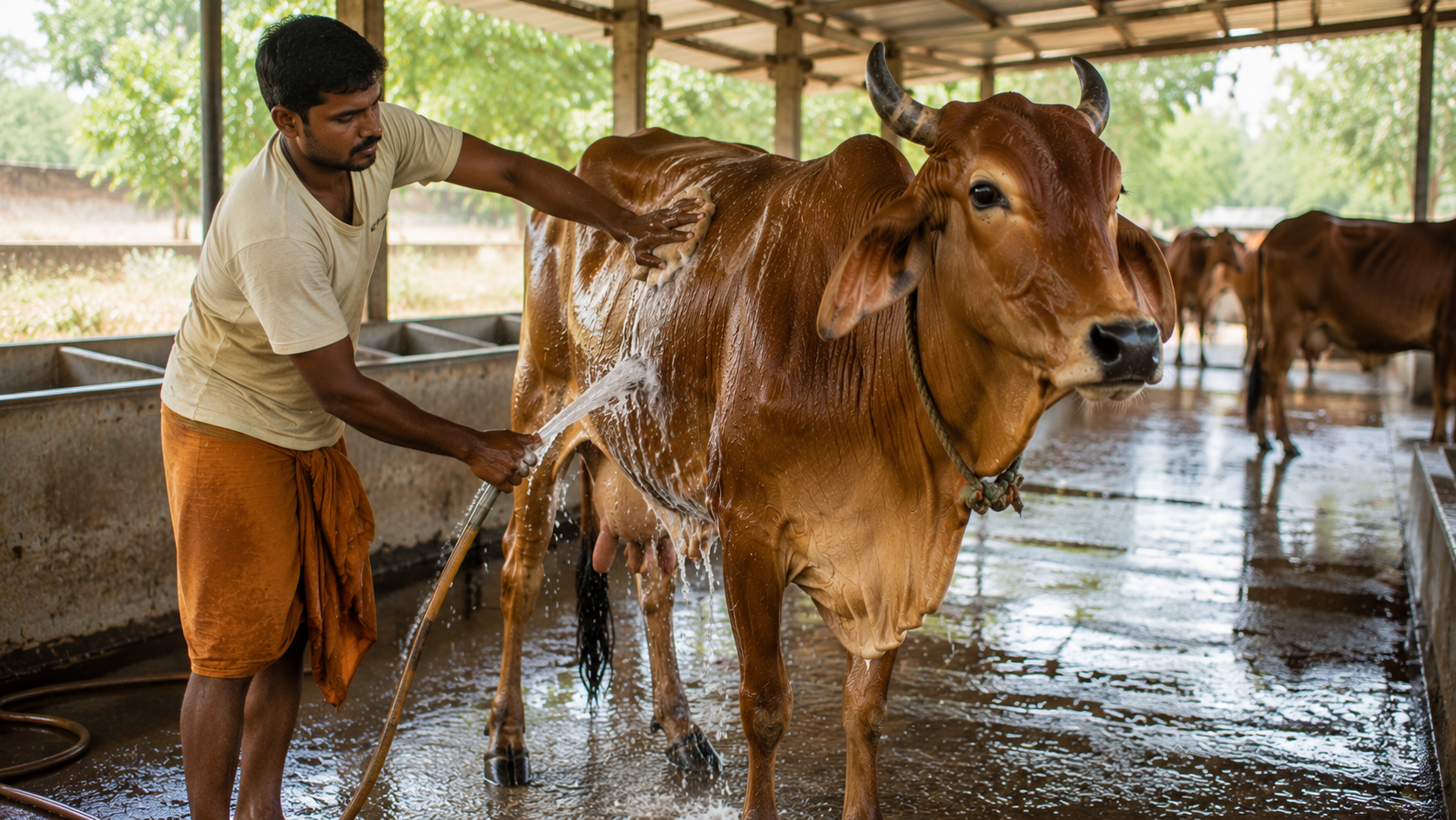 Clean, well-kept sheds at the Gaushala