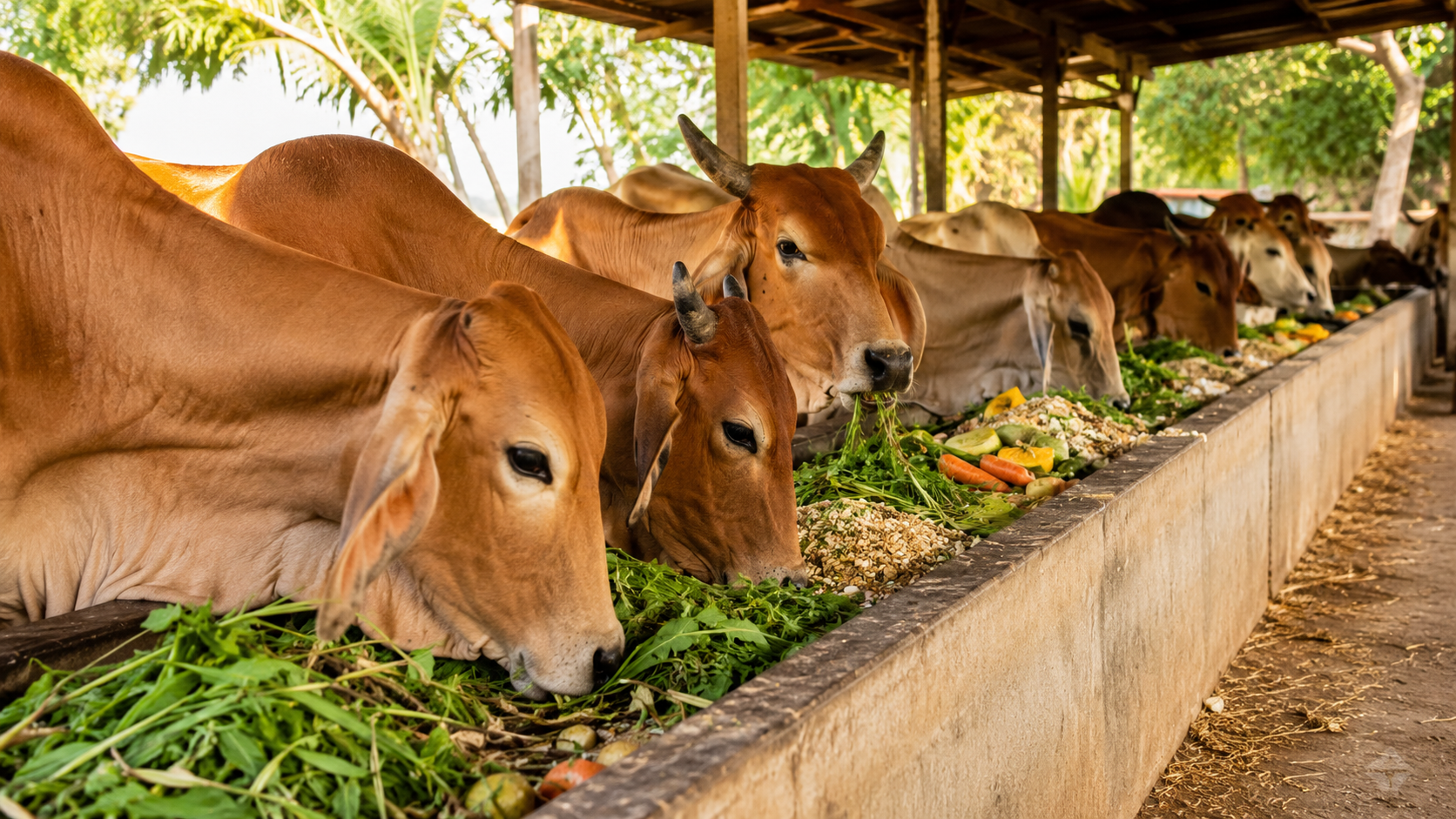 Fresh fodder and grains served to the cows