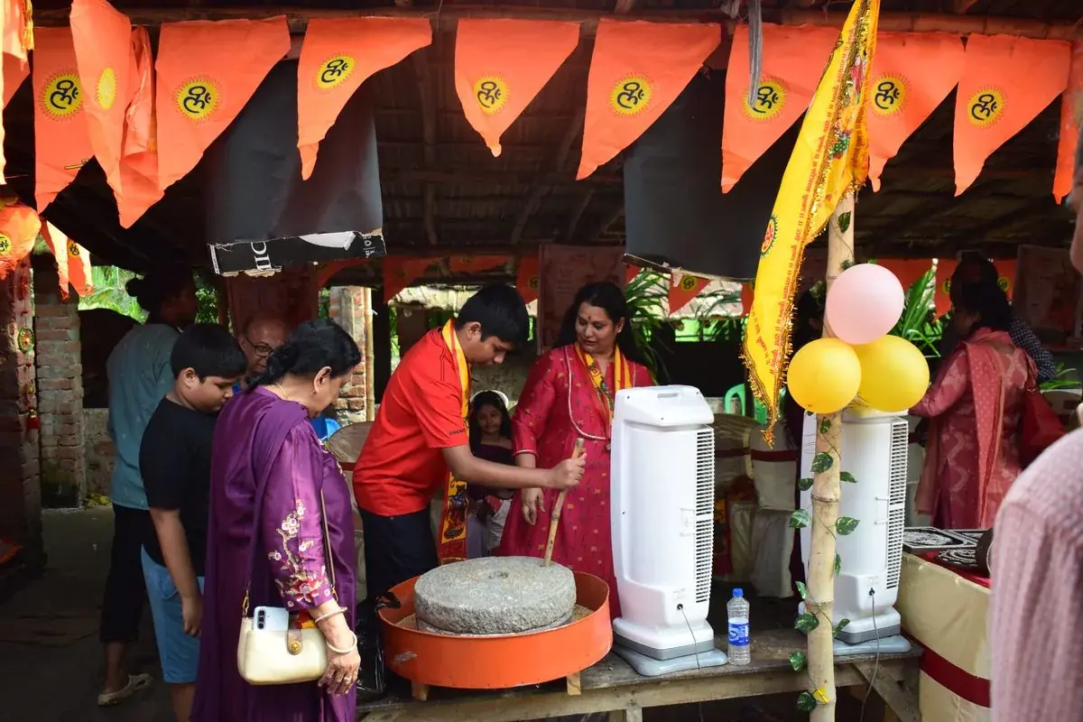 Visitors at the stall of natural cow-based products