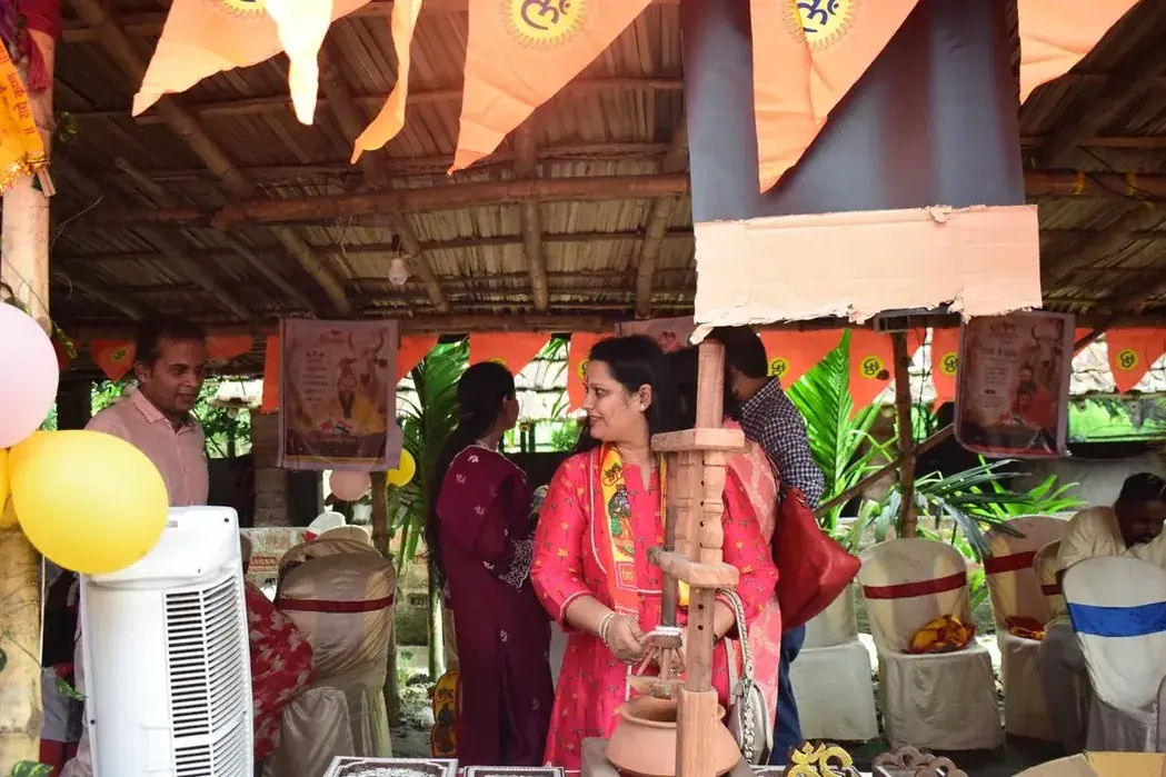 A visitor looking over the products on display